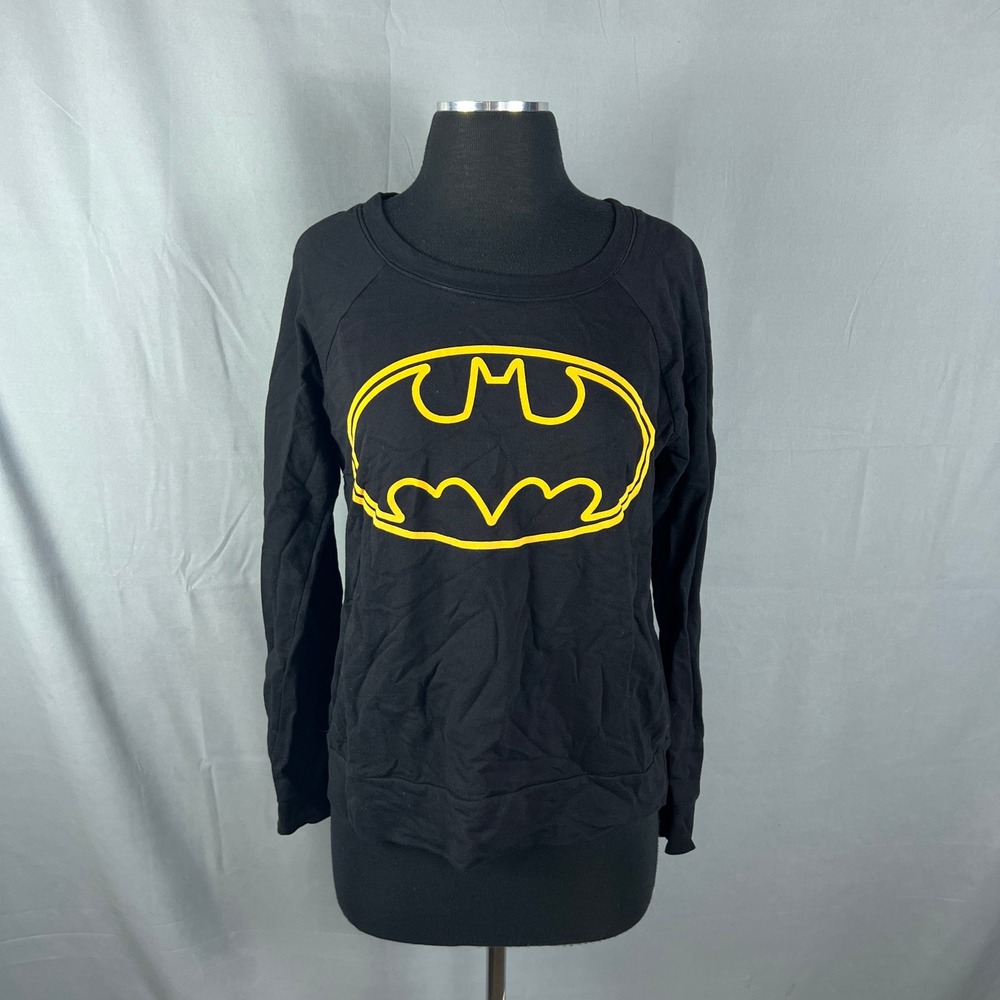 Dc Comics Sweatshirt Womens Medium Black Batman Logo French Terry Raglan Sleeve